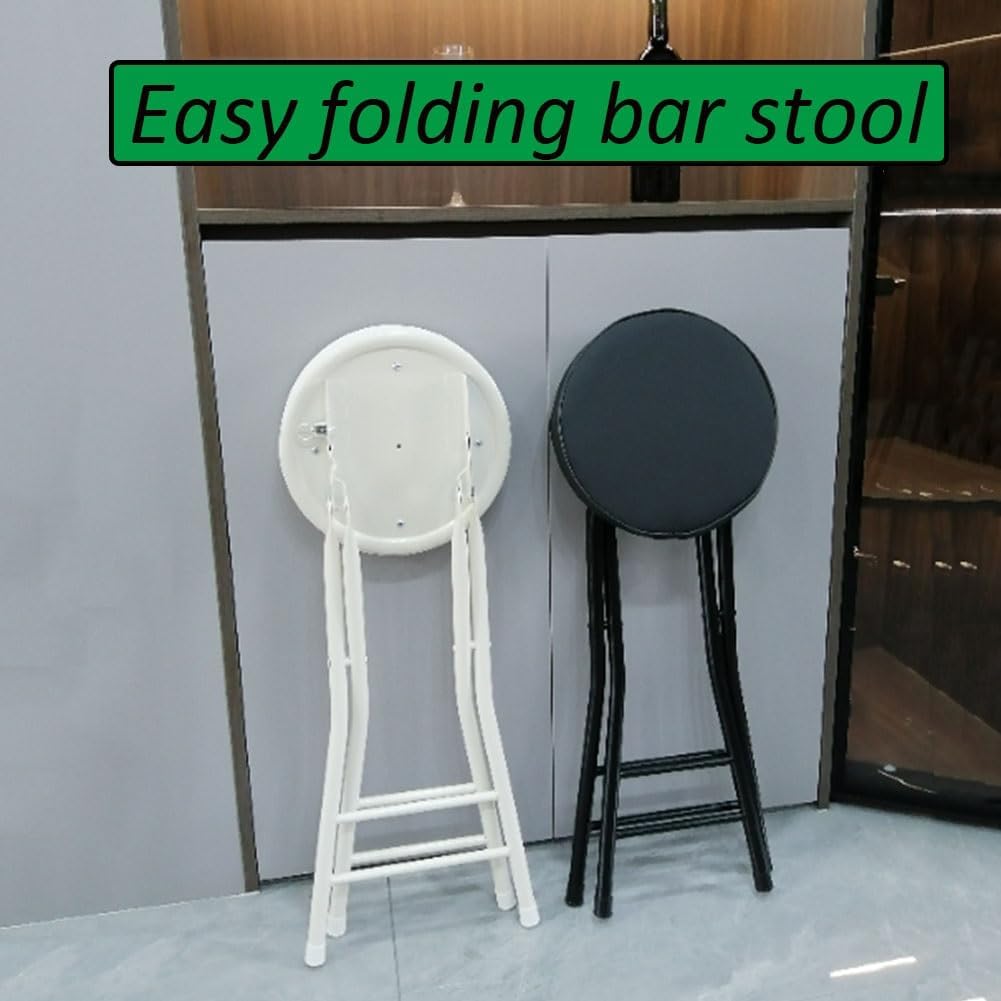 25 Inch Backless Folding Stool with Padded, with 220lb Capacity, for Kitchen or Rec Room, Portable Indoor Counter Bar Stools (Color : Black, Size : 63cm/25inch)
