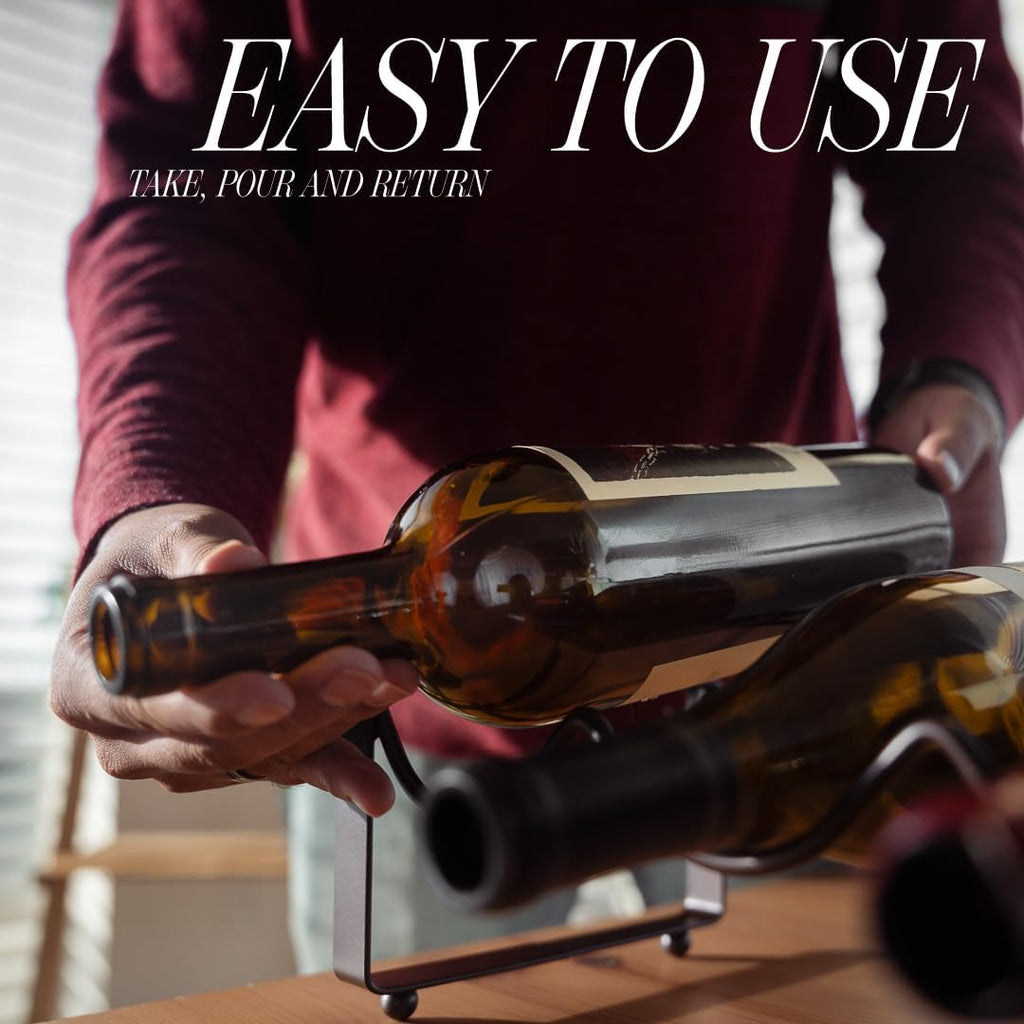 1-Tier Wine Rack for Countertop - Stackable Metal Wine Bottle Holder for 4 Bottles - Free-Standing Wine Organizer & Storage for Cabinet, Pantry, Counter - Dark Copper Wine Bottle Rack by Salvino