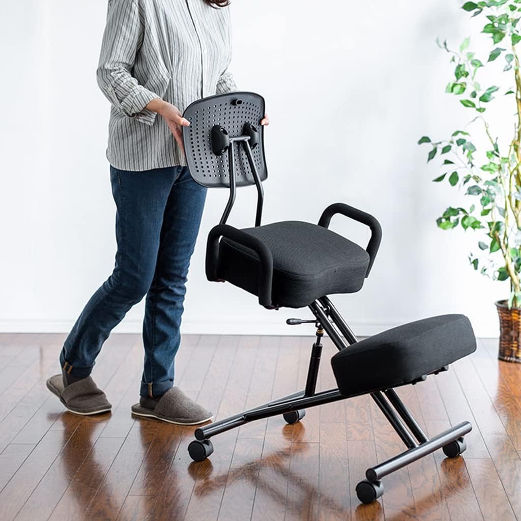 omic Kneeling Chair with Backrest and Armrests, Height and Angle Adjustable Posture Stool for Improved Sitting Position,Cloth Cover Models Black