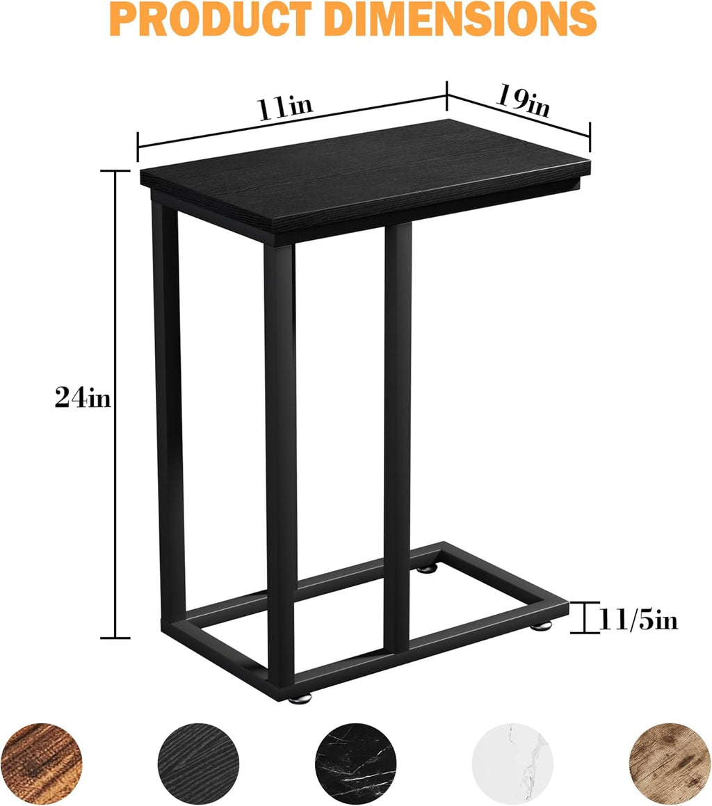 VECELO Universal C-Shaped Side Table, Multi-Functional Snack & TV Tray for Living Room, Bedroom, Black (2 Set)