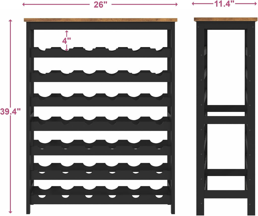 42 Bottles Bamboo Wine Rack Freestanding Floor, 7-Tier Wine Storage Shelf with Table Top, Wine Display Holder for Kitchen Pantry Bar Cellar, Rustic Brown and Black