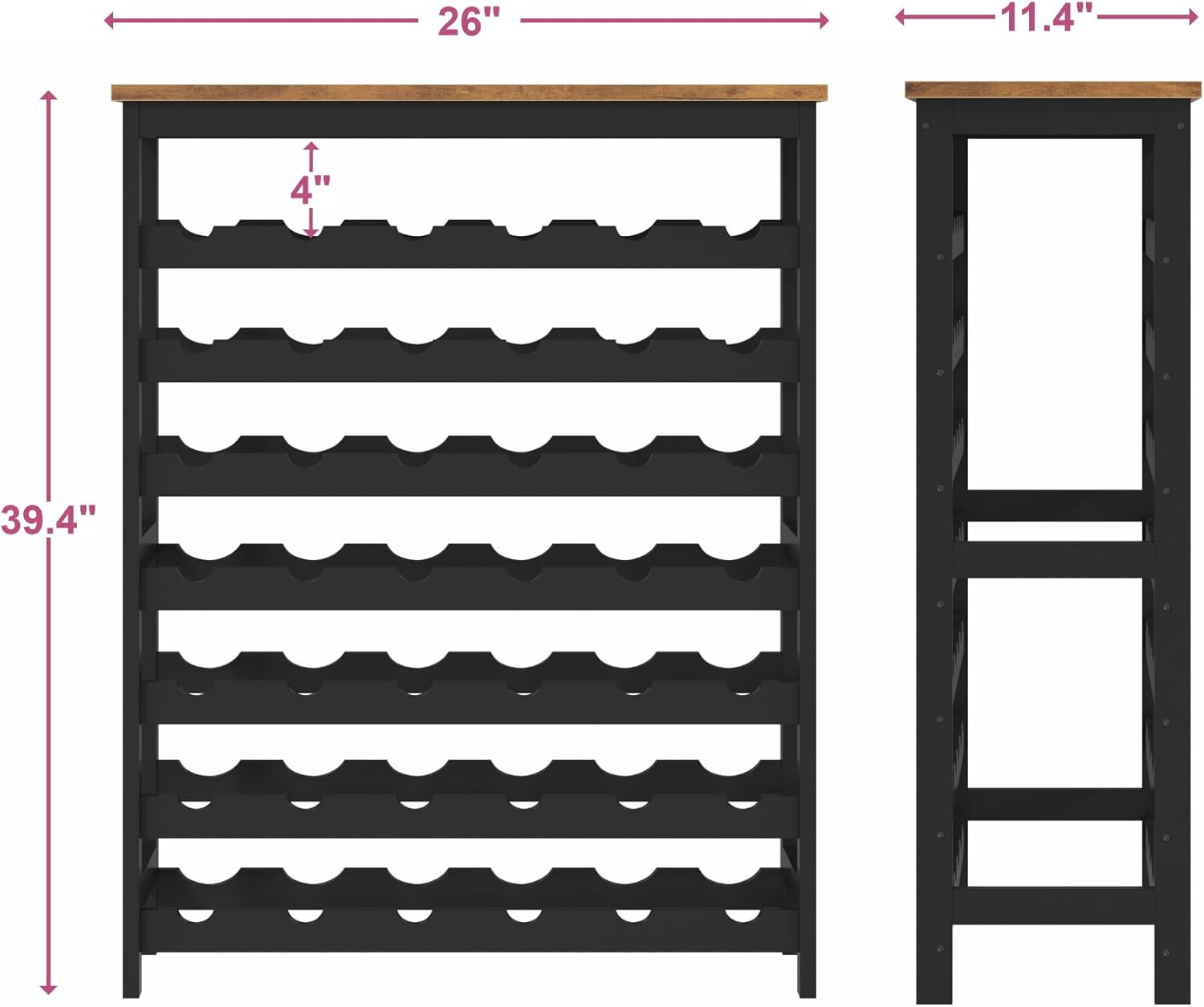 42 Bottles Bamboo Wine Rack Freestanding Floor, 7-Tier Wine Storage Shelf with Table Top, Wine Display Holder for Kitchen Pantry Bar Cellar, Rustic Brown and Black