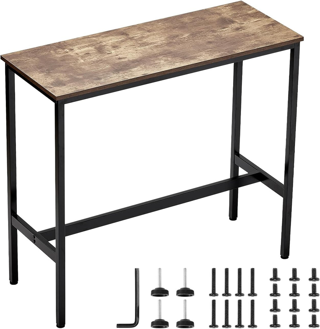 VEVOR Bar Table, Sturdy Metal Frame High Top Pub Table, Narrow Long Kitchen Dining, Cocktail Counter Bar Height Desk, Easy to Assemble,39x16x35.5 in, for Living Room Party, Rustic Brown and Black