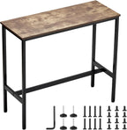 VEVOR Bar Table, Sturdy Metal Frame High Top Pub Table, Narrow Long Kitchen Dining, Cocktail Counter Bar Height Desk, Easy to Assemble,39x16x35.5 in, for Living Room Party, Rustic Brown and Black