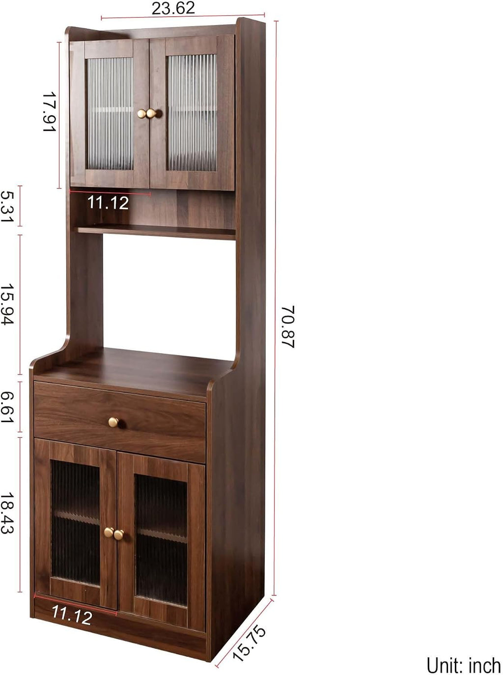 71” Coffee Bar Hutch with Drawers, Pantry Cabinet with Doors & Internal Shelves, Hutch Cabinet with Storage for Dining Room, Easy Assembly (Style A)