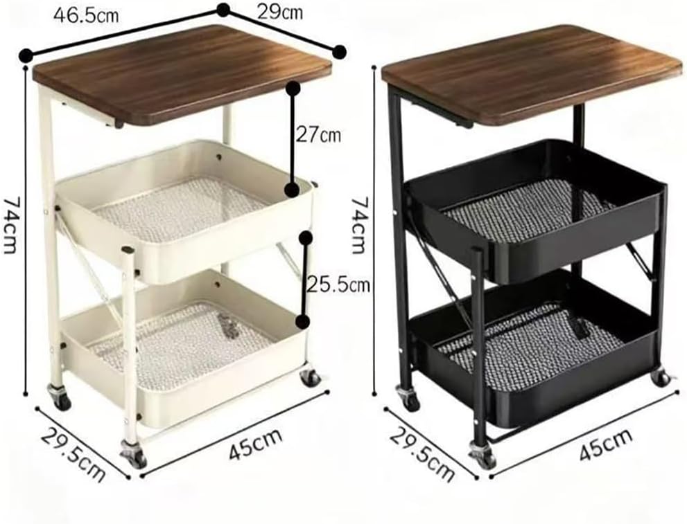 Foldable Narrow Modern Sofa Table with Open Storage Shelves, Movable Side Table End Table Snack Tables for Small Spaces Living Room Bedroom Bedside Balcony Kitchen(Black)