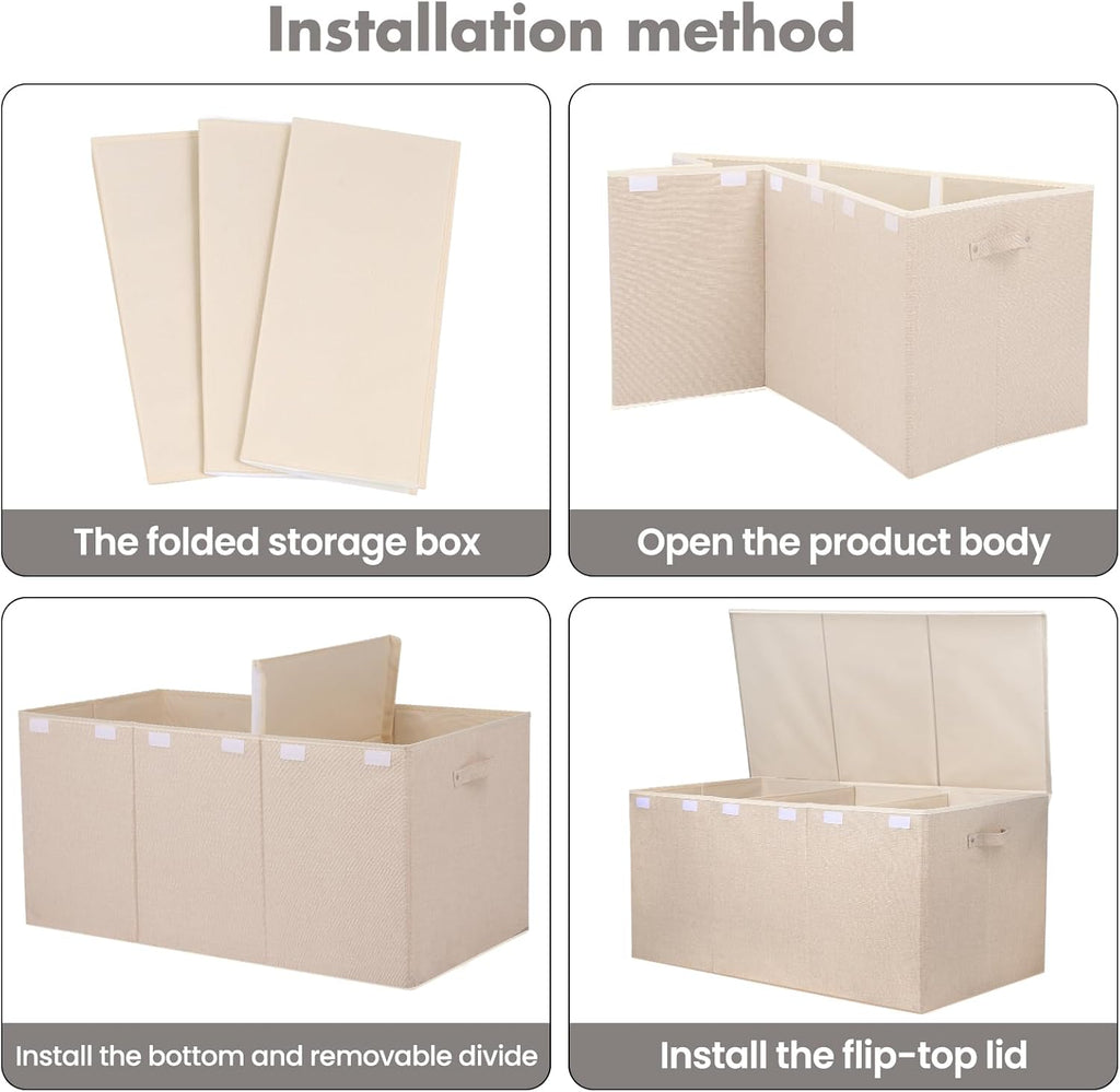 Extra Large Toy Box 167L, Sturdy Toy Storage Chest Organizer Bin Baskets with 2 Removable Divider for Boys, Girls, Kids, Nursery, Bedroom, Playroom, 35.5"x17" x17" (Linen Beige)
