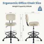 Simple Deluxe Armless Drafting Chair, Low Back PU Leather Office Seat with Footrest Ring, Swivel Rolling Stool for Standing Desk, Studio, Lab, Counter and Small Spaces, Beige