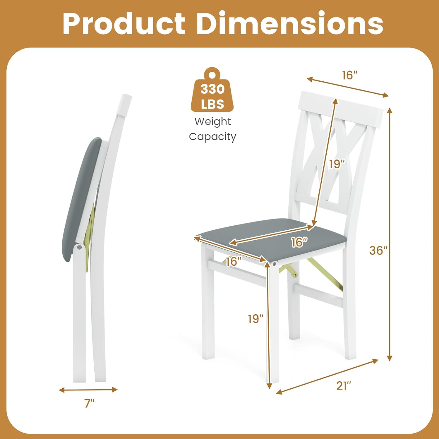 GOFLAME Folding Dining Chairs Set of 4, Foldable Kitchen Chairs with PVC Leather Padded Seat and Rubber Wood Frame, Elegant Hollowed Backrest, Wooden Dinner Chair Set for Dining Room, White