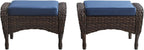 Belord Outdoor Ottomans for Patio Foot Rest - 25 Inch PE Wicker Foot Stool Set of 2 for Patio Furniture Sets,All Weather Rattan Ottoman for Balcony Deck Backyard Brown