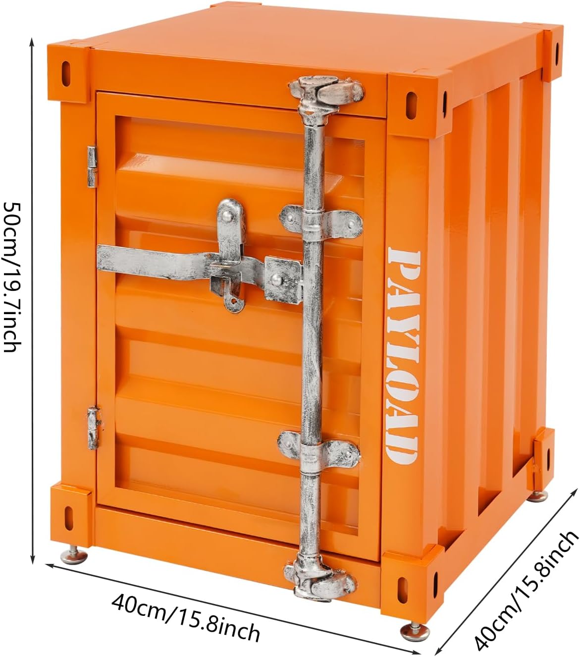 Industrial Wind Bedside Table, End Tables, Container Style Locker Wrought, Tinplate Bilayer Side Table, Metal Locker Nightstand with Combination Lock for Bedroom, Living Room, Office - Orange