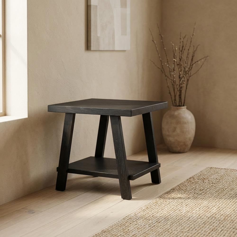 Furnifact Black, End Side Table, MDF Construction, Open Shelf, Durable Home Design, Warm Stylish Finish, Quality Build for Home