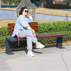 Garden Outdoor Garden Backrest Chair, Wooden Bench with Stainless Steel Frame, for Balcony Yard Porch Seating Seat(Medium)