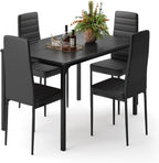 Gizoon Dining Table Set for 4, Kitchen Table Chairs Set of 4, 5 Piece Kitchen Table Set with 4 Upholstered PU Leather Chairs for Dining Room, Living Room, Apartment, Small Space, Black