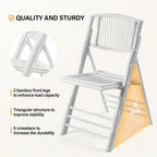 VINGLI Bamboo Folding Chair, Foldable Dining Wood Chairs Comfortable Seat for Outdoor & Indoor, Patio, Porch, Wedding, Party, Event,White (4 Pack)