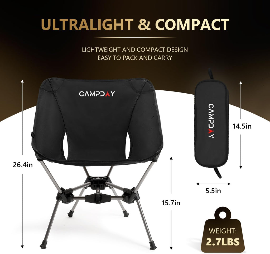 Camping Chair Backpacking Portable Hiking Ultralight Small Lightweight Folding Chair for Outdoor Camp Beach Picnic Concert, Supports 330lbs (Black,1PCS)