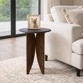 Mango Wood Base and Stone Top for Small Spaces - Round End and Side Table for Living Room, Room and Bedroom Decor - Decorative Night Stand or Bedside Drink Table Accent - 24", Black & Brown