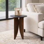Mango Wood Base and Stone Top for Small Spaces - Round End and Side Table for Living Room, Room and Bedroom Decor - Decorative Night Stand or Bedside Drink Table Accent - 24", Black & Brown