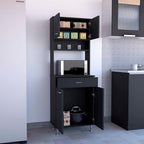 23.6" D*13.7" W*66.5" H Kitchen Pantry with Drawer & 2 Shelves, 2 Double Doors, Rectangular Storage Cabinet, Traditional, for Living Room, Dining Room, Black