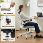 Ergonomic Office Chair for Long Hours & Back Pain Relief, Home Office Desk Chair Comfy with Flip-Up Armrests &Comfortable Lumbar Support Gaming Chairs for Bedroom,Study,Student,Wide Seat.White