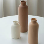 Modern Ceramic Vase Set, Earth Tone Natural Color Ribbed Matte Design, 3-Piece Decorative Vases for Home, Living Room, Office (Coffee Mix)