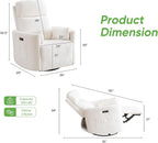 Oversized Power Recliner with Massage and Heat, Swivel Rocker Recliner with Adjustable Headrest, Glider Recliner Nursery Chair with 2 Pillows, rocking nursery recliner for Living Room,Chenille White