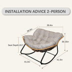 Modern Patio Rocking Egg Chair with Thick Cushion and Rattan Wicker Frame, Indoor Outdoor Lounge Chair with 360° Swivel Comfort, Heavy-Duty Metal Base for Bedroom Living Room Porch Garden (Beige)
