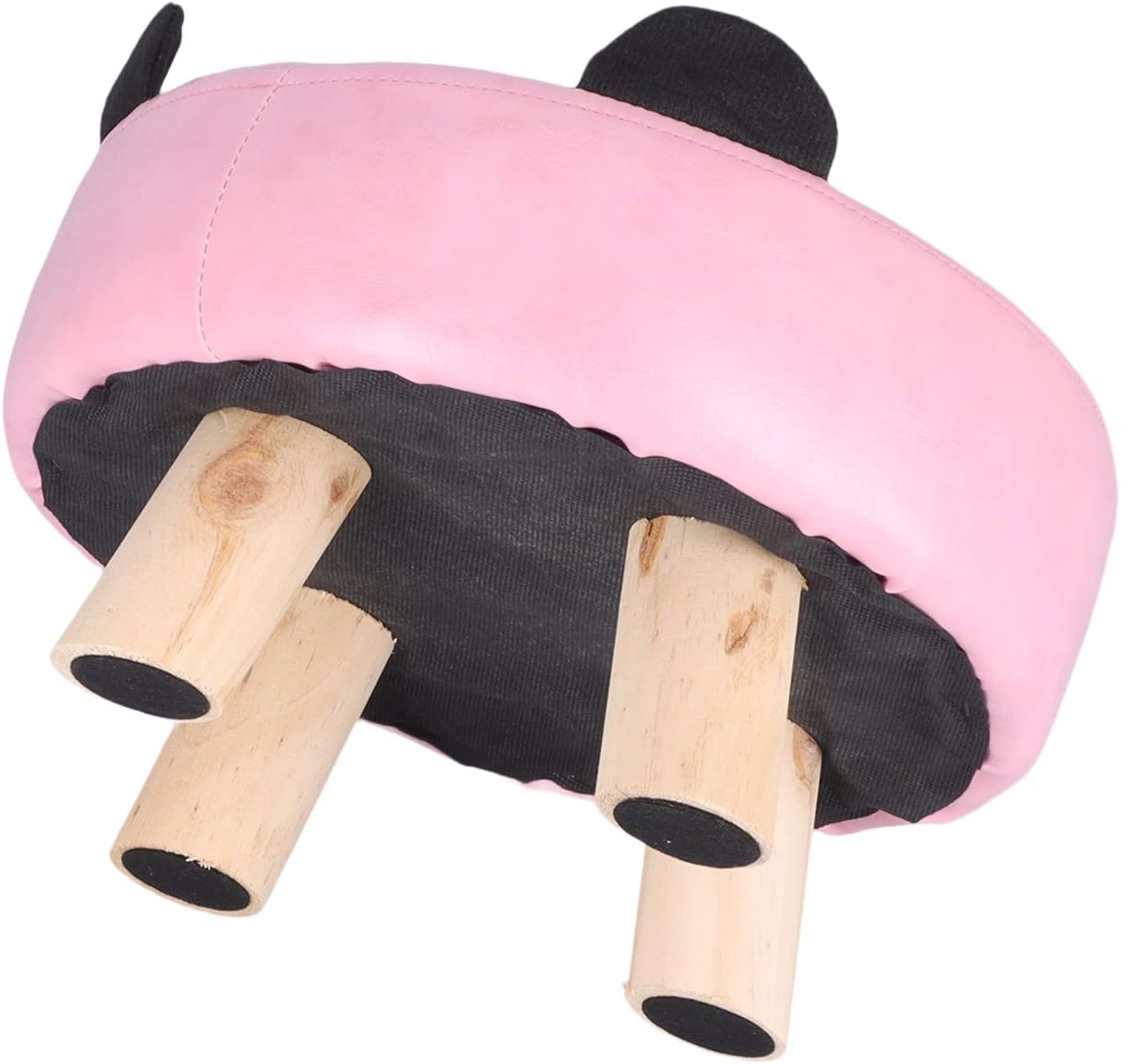 Small Under Desk Footrest Ottoman, Cute Cartoon Step Stool with 4 Stable Log Legs for Kids, Compact PU Leather Footstool for Living Room Bedroom Office