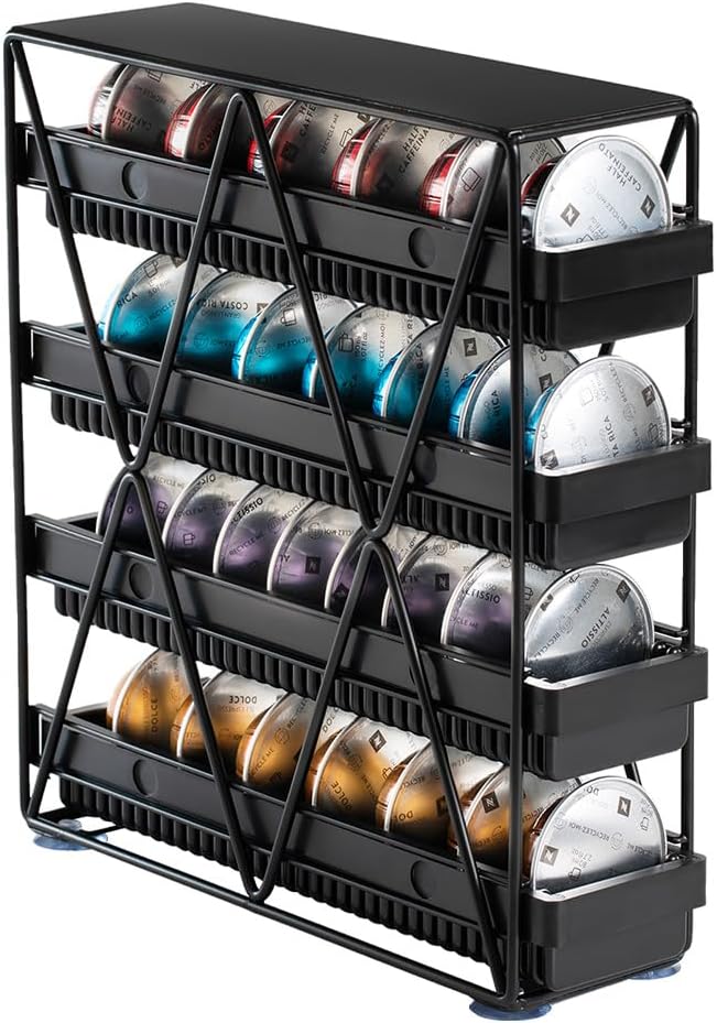Coffee Pod Holder 4 Tier For Countertop, Black, 1pcs | Nespresso Vertuo Capsule 32 pod