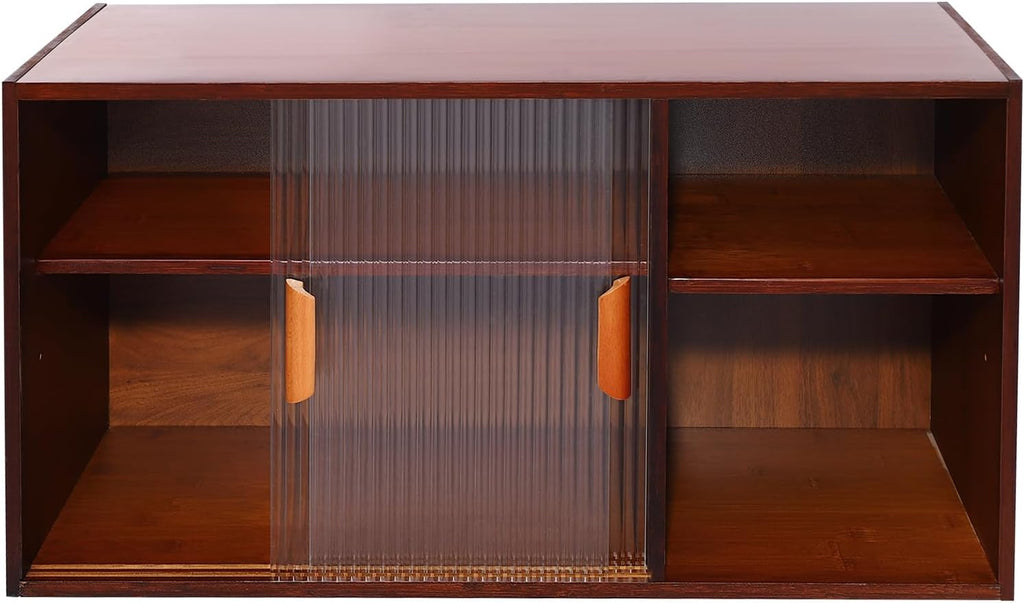 Wall Mounted Kitchen Pantry Sideboard with 2 Doors, Freestanding Wall Storage Cabinet, 2-Tier Countertop Pantry Cabinet for Storing Dinner Plates, Bowls, Spices, Cups (Walnut Color)