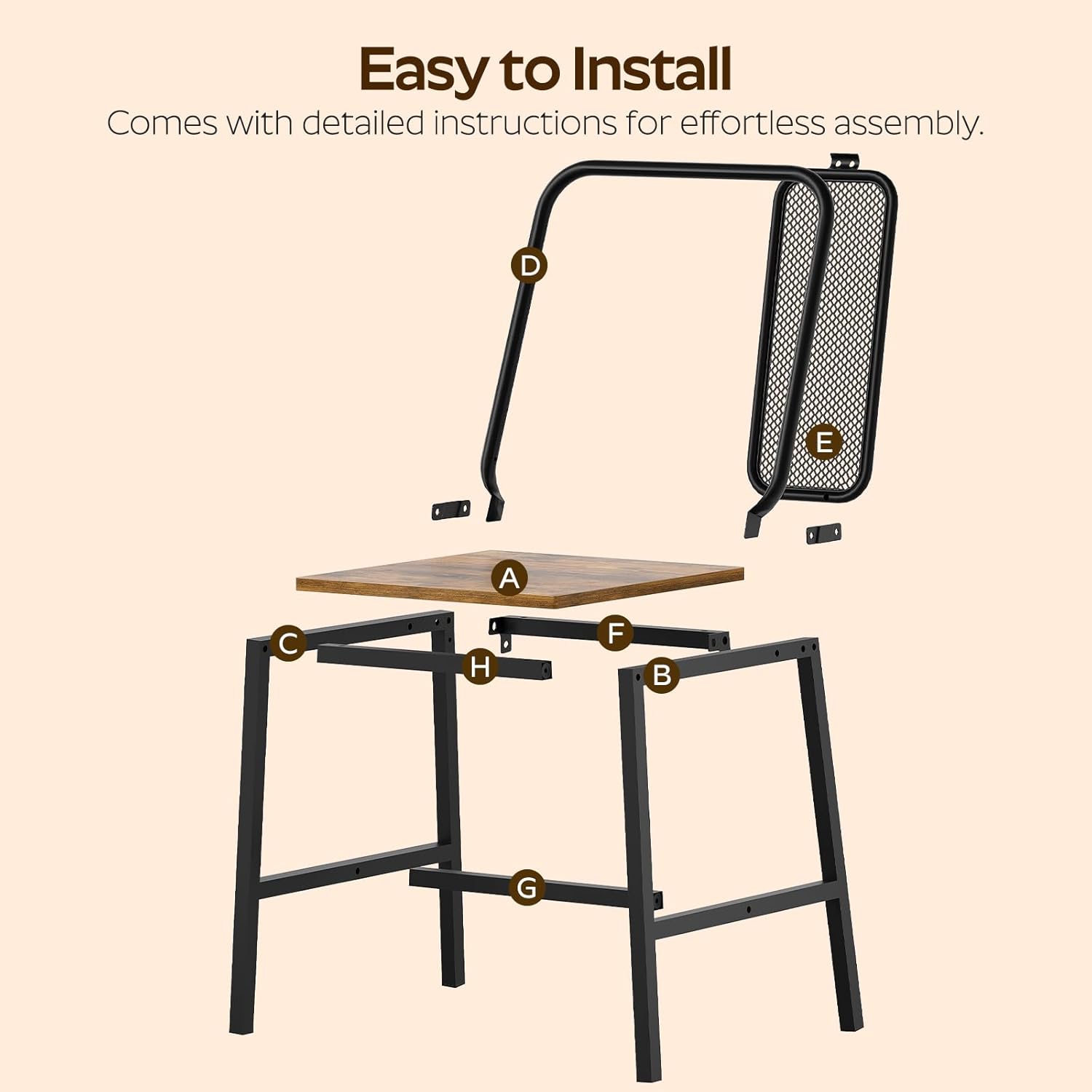 YATINEY Dining Chairs Set of 4, Wooden Kitchen Chairs, Farmhouse Dining Chairs with Back Support, for Living Room, Kitchen, Rustic Brown and Black CY01L4BRN1