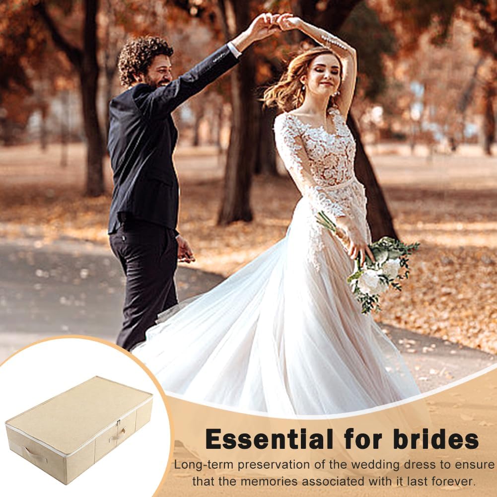 Wedding Dress Storage Box with 30 Acid-Free Paper and Microfiber Gloves, Large Wedding Dress Preservation Box Beige Storage Boxs for Weddingdress Heirlooms Gowns
