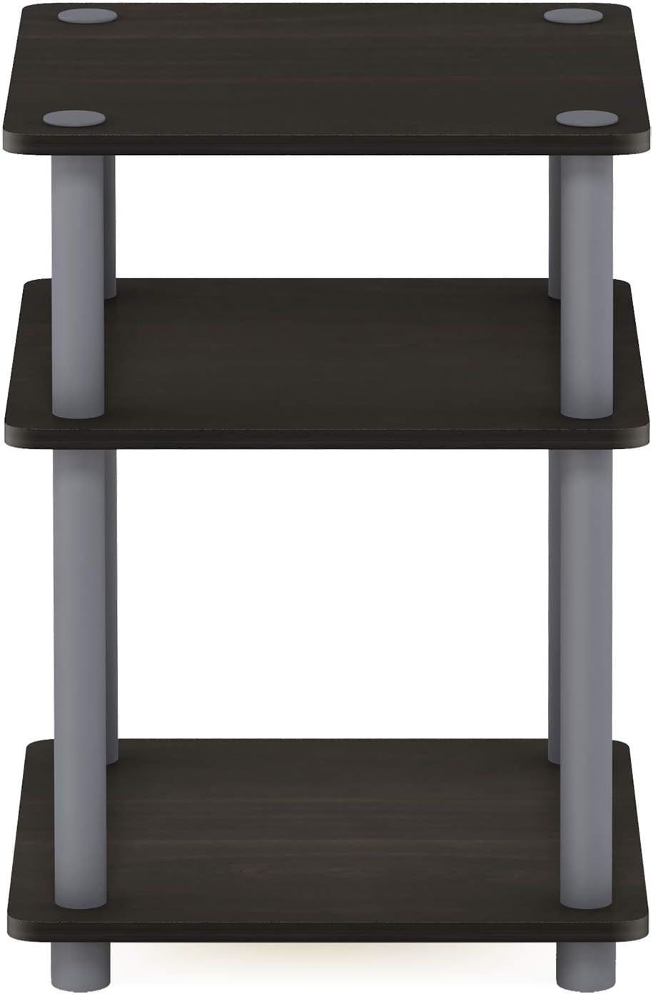 Furinno Turn-N-Tube Toolless Assembly Side Table, Grey 3-Tier End Table, Night Stand, Bedside Table for Living Room, Bedroom, Home Office, Grey Oak/Black