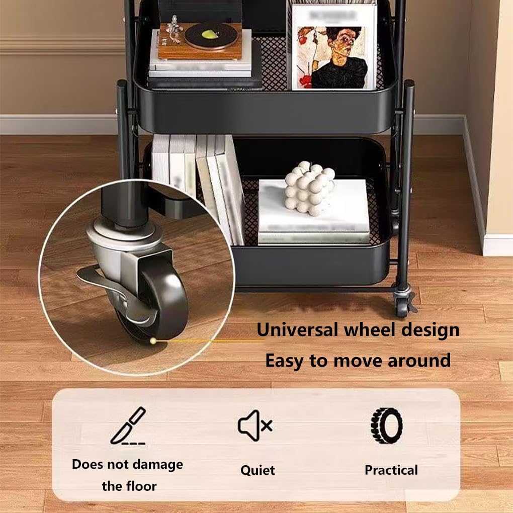 Foldable Narrow Modern Sofa Table with Open Storage Shelves, Movable Side Table End Table Snack Tables for Small Spaces Living Room Bedroom Bedside Balcony Kitchen(Black)