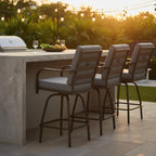 Outdoor Swivel Bar Stools Set of 4, Patio Bar Height Swivel Stools with Cushions for Garden Balcony Backyard, Grey