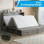 Mjkone Queen Size Cabinet Murphy Bed with Tri-Folding Foam Mattress, Farmhouse Chest Cabinet Wall Beds with USB Charging Station and 2 Storage Drawers for Bedroom Office Guest Room, Gray