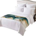 Teal Brown Bed Runners for Queen Size Beds, Decorative Bed Throws for Foot of Beds, Luxury Bedding Protector Slipcover Retro Contemporary Abstract Art Bedrunners & Scarves for Bedroom Hotel, 94"x20"