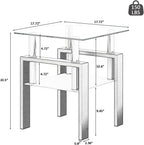 Square Glass End Table Set of 2, Clear Tempered Glass Top with Frosted Lower Shelf, Black Metal Legs, Square Sofa Side Table for Living Room Bedroom, 17.72x17.72x20.5 Inch, 150 lbs Capacit