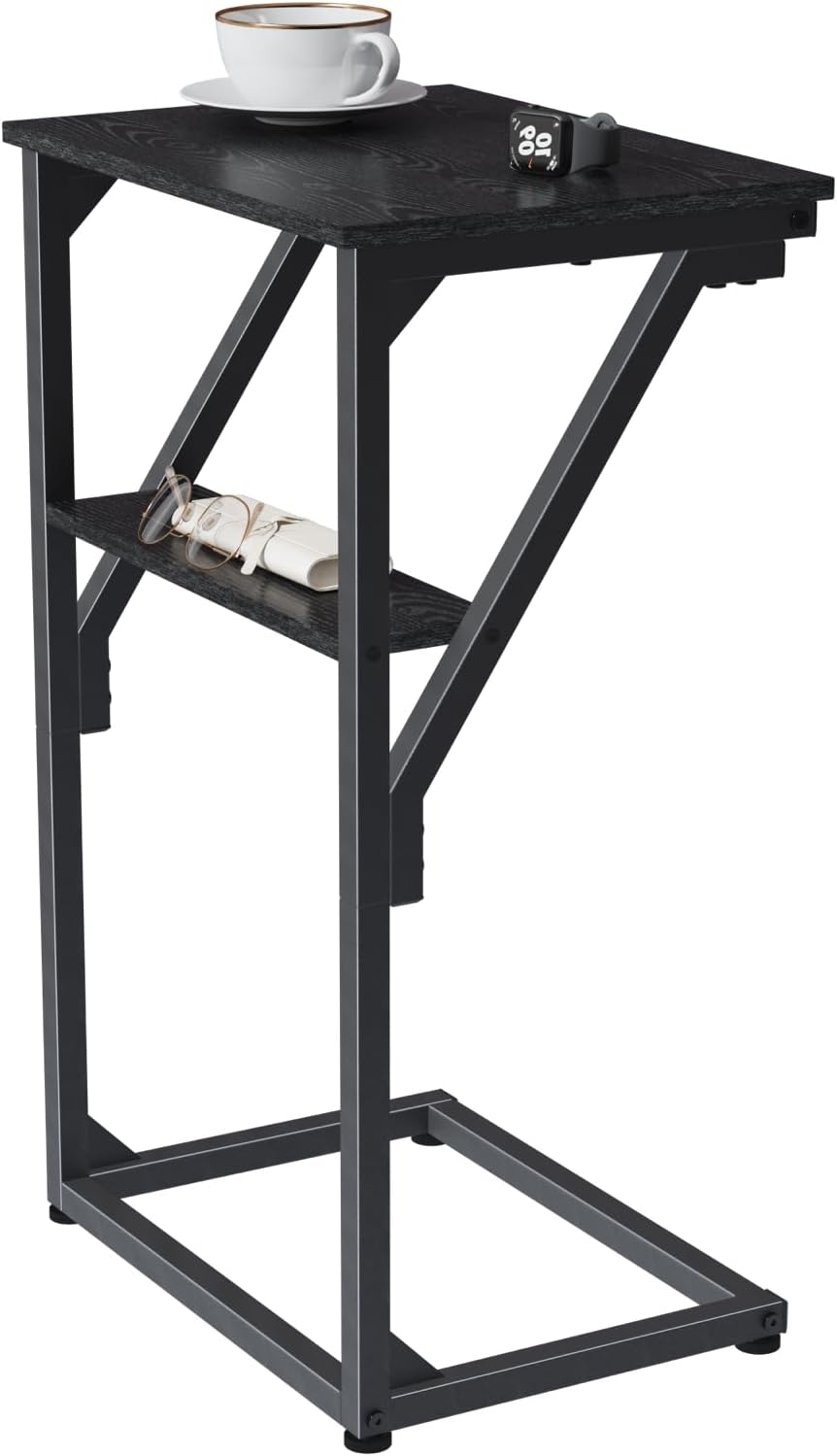 C-Shaped End Table, Small Couch Side Table, Sofa TV Tray Table for Living Room, Bedroom, Bedside ET-D-BKW1