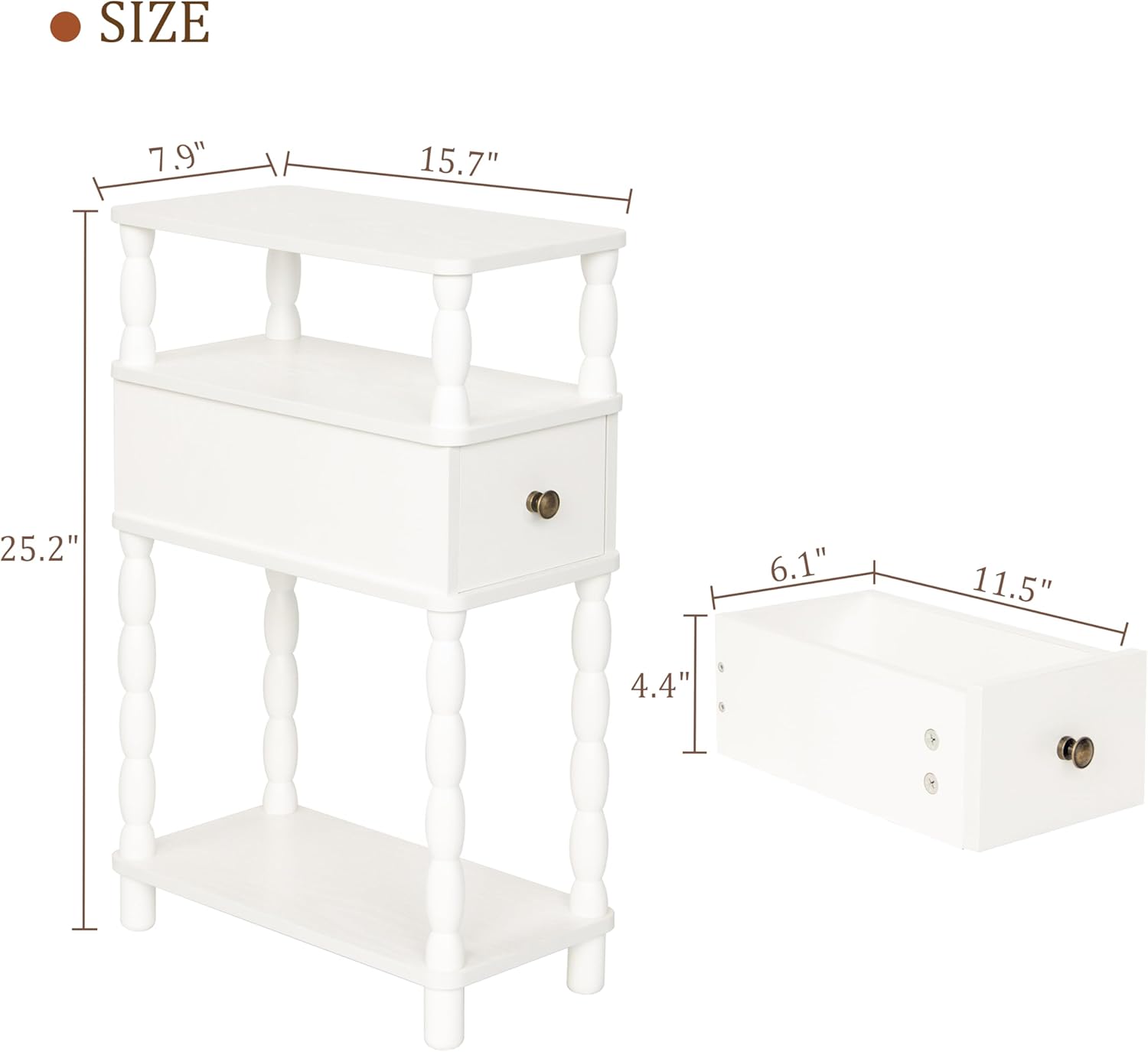 MaxSmeo White Narrow End Table, Small Side Table Living Room, Skinny Bedside Table Nightstand with Drawer for Small Spaces, Bedroom (White)