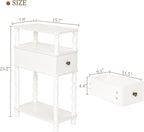 MaxSmeo White Narrow End Table, Small Side Table Living Room, Skinny Bedside Table Nightstand with Drawer for Small Spaces, Bedroom (White)