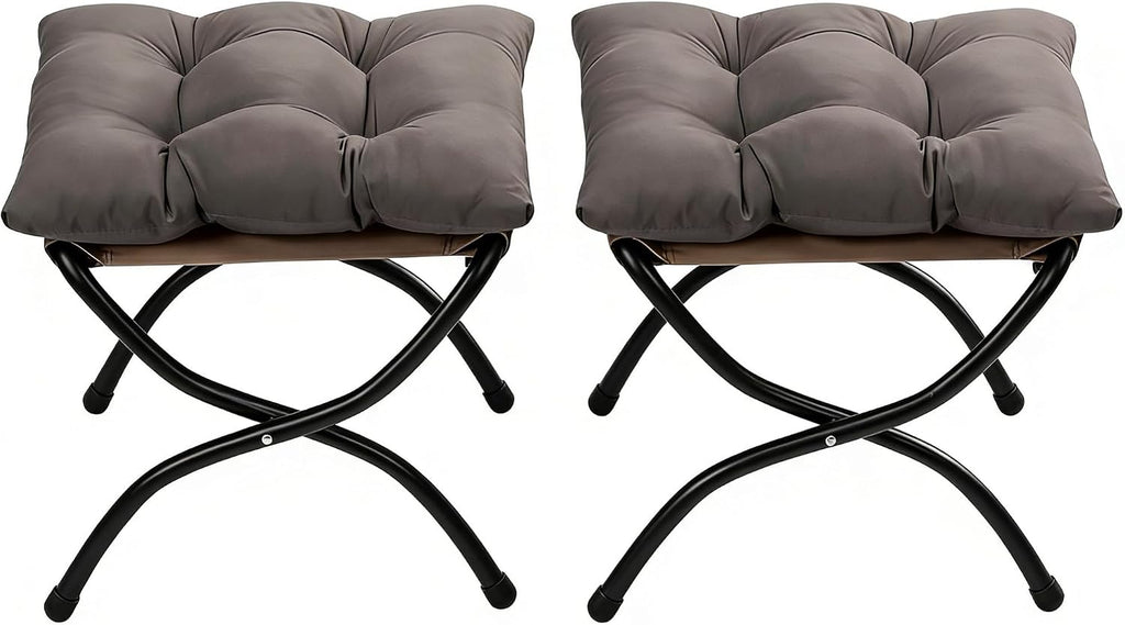 HollyHOME 15"(H) Folding Footrest Stool, Small Foldable Ottoman, Accent Padded Sofa Foot Stool for Chairs and Sofas, Portable Foot Rest Ottoman for Home, Living Room, Bedroom,Dorm,2-Pack,Dark Grey