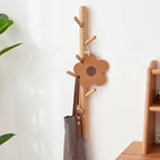 Vertical Coat Rack Wall Mounted - Height 28 Inches, Oak Wood Vertical Hat Rack for Wall with 7 Hooks, Modern Coat Rack Tree for Hanging Hats, Jackets, Bags in Entryway Bedroom Office