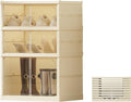 3Tier Foldable Shoe Rack Organizer for Closet,6Pairs Collapsible Plastic Shoe Shelf,Large Shoes Cabinet with Door,Clear Stackable Storage Box Easy Assembly,for Living Room(3Tier6Pairs Cream White)