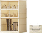 3Tier Foldable Shoe Rack Organizer for Closet,6Pairs Collapsible Plastic Shoe Shelf,Large Shoes Cabinet with Door,Clear Stackable Storage Box Easy Assembly,for Living Room(3Tier6Pairs Cream White)