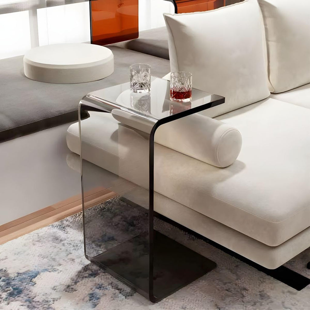 Side Table,C Shaped End Table, Acrylic Sofa Side Table, Bedside Table for Bedroom Small Simple Modern Coffee Table Suitable for Living Room (Smoke Gray)