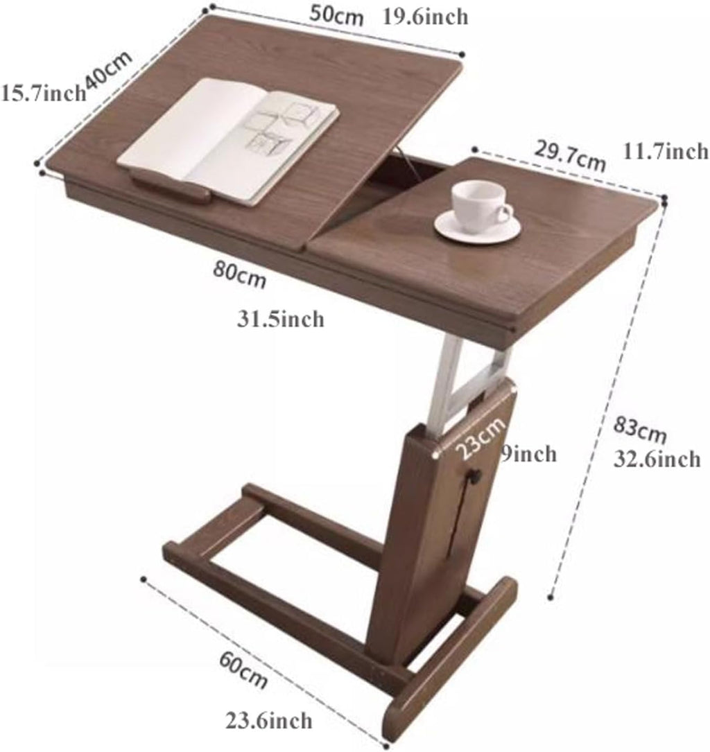 Coffee Table Height Adjustable C Shaped End Table, Foldable Couch Desk with Tiltable Top, Sofa Side Laptop Stand TV Tray with Storage Basket