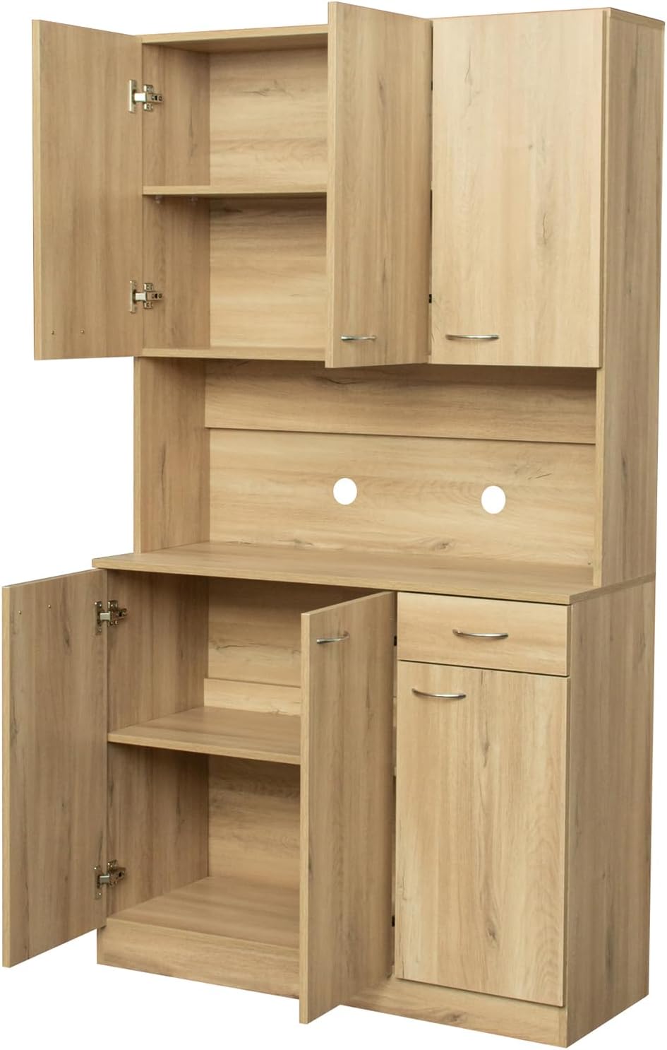 39.37" W Kitchen Pantry Cabinet, Freestanding Farmhouse Storage Cabinet with 6 Door and 1 Drawer, Tall Cupboard for Kitchen, Living Room, Dining Room and Bathroom, Rustic Oak