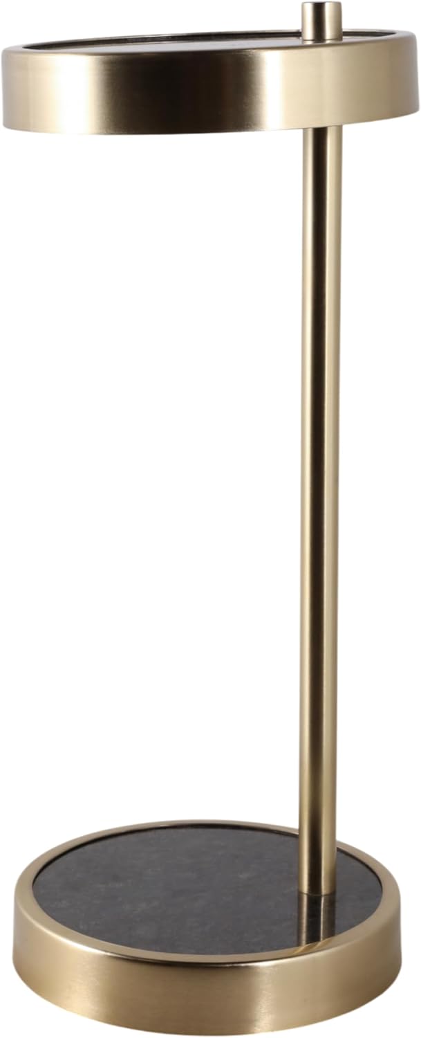 Slim End Table, Side Table, or Night Stand for Home Decor - Elegant Metal Drink Table with Marble Top for Office, Living Room, or Bedroom Decor - A Compact Accent for Small Spaces - 23" Black & Gold