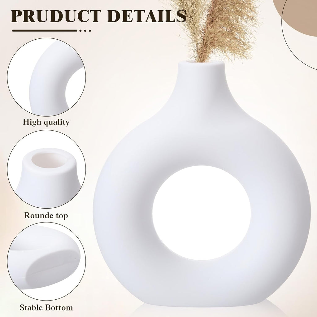 Suclain 6 Pcs White Boho Vase for Pampas Grass Plastic Modern Donut Flower Vase Minimalist Nordic for Wedding, Boho Party Decoration, Home Table Centerpiece, Floral Arrangements Living Room Decor